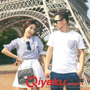 情侶裝 2015新品別致條紋情侶裝  圓領(lǐng)條紋沙灘裝個性公主袖短袖T恤原始圖片2