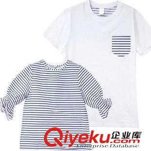 情侶裝 2015新品別致條紋情侶裝  圓領(lǐng)條紋沙灘裝個性公主袖短袖T恤原始圖片3