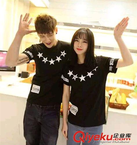 情侶裝 2015新款情侶裝男女純棉短袖半袖 情侶T恤五角星班服原始圖片2