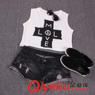 背心 韓國代購stylenanda 十字和平個性印染露臍背心T恤原始圖片3