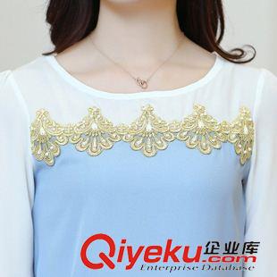 女T 模特實拍 春新款經(jīng)典圓領長袖上衣 顯瘦百搭雪紡衫原始圖片3
