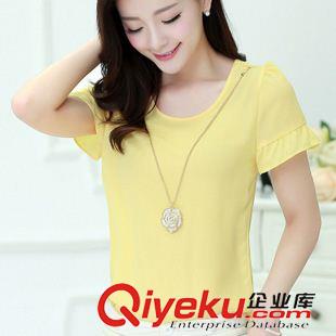 女T 模特實(shí)拍 夏新款圓領(lǐng)清新顯瘦女上衣 修身清爽燕尾雪紡衫原始圖片3