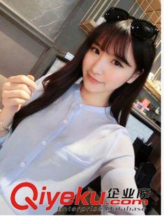 女T 2015韓版甜美系袖口蝴蝶結(jié)雪紡襯衣襯衫女原始圖片2