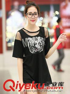 女T 2015夏裝胖MM老虎頭印花t恤時(shí)尚網(wǎng)紗拼接兩件套短袖t恤原始圖片3