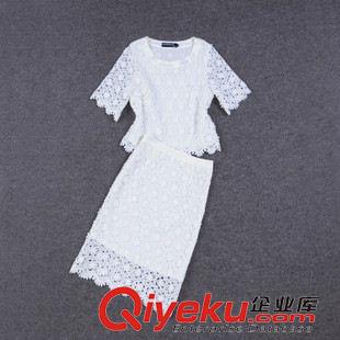 女士休閑套裝 2015夏季韓版新款明星范冰冰同款蕾絲鏤空上衣+鏤空包裙套裝原始圖片2