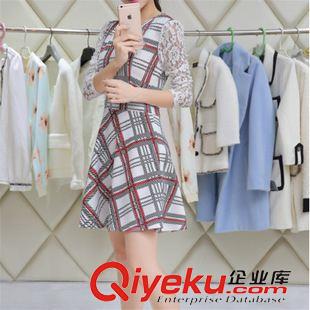 8月份3期 2015秋裝新款女裝韓版顯瘦格子打底裙修身收腰蕾絲長袖品牌連衣裙原始圖片2