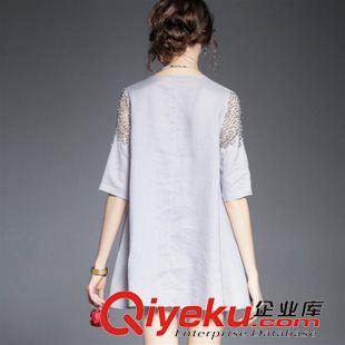 8月份3期 2015夏裝新款時尚露肩袖大碼女裝胖mm氣質(zhì)釘珠A字版棉麻連衣裙女原始圖片2