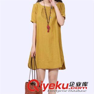 7月份1期新款 2015夏裝新款大碼女裝寬松打底裙 韓版圓領顯瘦短袖棉麻連衣裙原始圖片2