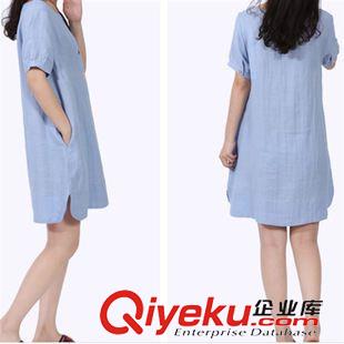 7月份1期新款 2015夏裝新款大碼女裝寬松打底裙 韓版圓領顯瘦短袖棉麻連衣裙原始圖片3