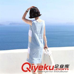 6月份2期新款 2015新款女裝棉麻連衣裙韓版時(shí)尚撞色無袖背心條紋中長款連衣裙原始圖片2