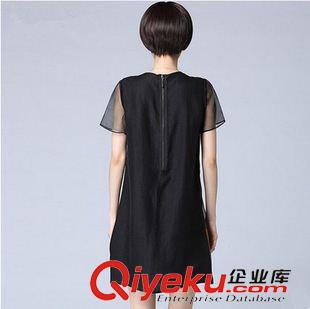 6月份2期新款 2015夏裝新款時(shí)尚拼接大碼胖mm女裝氣質(zhì)撞色A字版棉麻連衣裙女原始圖片2