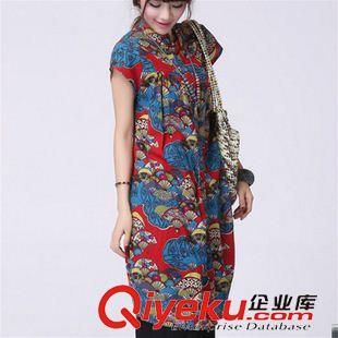 6月份1期新款 2015夏裝新款民族風女裝大碼中長款花襯衫 短袖棉麻襯衣一件代發(fā)原始圖片3