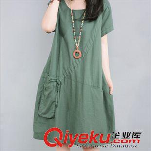 6月份1期新款 夏季新款棉麻短袖女裝韓版寬松大碼時尚大口袋連衣裙子一件代發(fā)原始圖片3