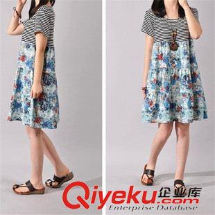 6月份1期新款 2015夏季新款韓版女裝大碼寬松碎花裙 時尚中長款短袖棉麻連衣裙原始圖片3