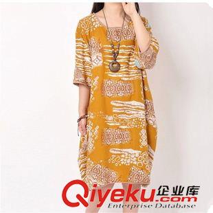 6月份1期新款 2015夏裝新款韓版大碼女裝寬松中長款裙子時(shí)尚印花棉麻連衣裙女裝