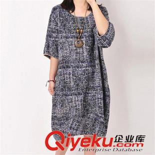 6月份1期新款 2015夏裝新款韓版大碼女裝寬松中長款裙子時(shí)尚印花棉麻連衣裙女裝原始圖片3