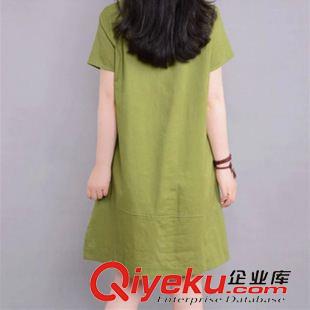 6月份1期新款 2015夏季新款大碼女裝胖MM短袖休閑寬松顯瘦棉麻連衣裙一件代發(fā)原始圖片3