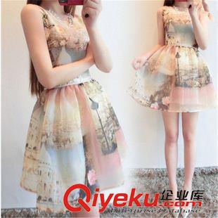 6月份1期新款 2015夏新款韓版修身顯瘦圓領短袖印花雪紡衫女大碼氣質淑女打底衫
