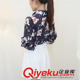 6月份1期新款 2015夏季新款女裝名媛小香風(fēng)印花雪紡衫半身百褶裙套裝女一件代發(fā)原始圖片3