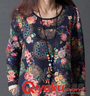 長(zhǎng)袖棉麻大碼女裝 2015秋季新款女裝棉麻連衣裙大碼女裝胖MM印花長(zhǎng)袖打底裙上衣潮原始圖片3