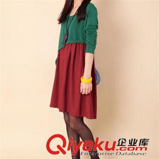 長(zhǎng)袖棉麻大碼女裝 2015秋裝大碼韓版顯瘦寬松拼接撞色棉麻長(zhǎng)袖連衣裙打底衫原始圖片3