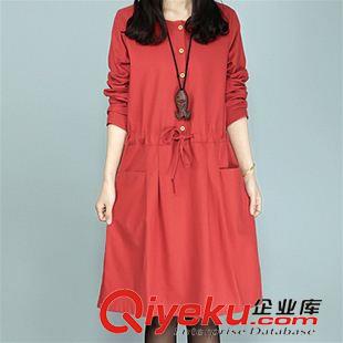 長(zhǎng)袖棉麻大碼女裝 2015秋裝新款大碼女裝胖MM連衣裙寬松文藝范格子長(zhǎng)袖棉麻連衣裙女