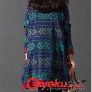 長(zhǎng)袖棉麻大碼女裝 2015秋裝新款森女系大碼女裝 民族風(fēng)文藝范印花棉麻連衣裙原始圖片3