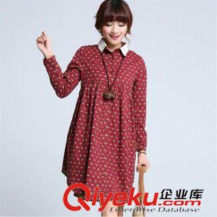 長袖棉麻大碼女裝 2015秋裝新品寬松復(fù)古棉麻連衣裙 胖MM修身A字版長袖連衣裙女裝