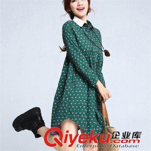 長袖棉麻大碼女裝 2015秋季女裝新款寬松印花棉麻大碼女裝 民族風亞麻長袖連衣裙原始圖片2