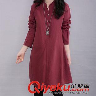 長(zhǎng)袖棉麻大碼女裝 2015秋季新款休閑大碼女裝連衣裙大碼寬松胖MM棉麻長(zhǎng)袖連衣裙