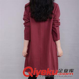長袖棉麻大碼女裝 2015秋裝新品寬松復(fù)古棉麻連衣裙 胖MM修身A字版長袖連衣裙女裝原始圖片3