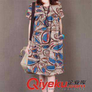 短袖棉麻大碼女裝 2015夏裝新款民族風(fēng)女裝大碼中長款花襯衫 短袖棉麻襯衣一件代發(fā)