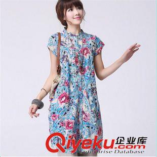 短袖棉麻大碼女裝 2015夏復(fù)古水墨畫印花中長款裙子新款文藝范大碼無袖棉麻連衣裙