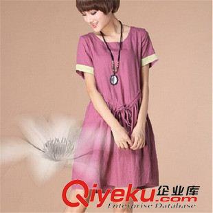 短袖棉麻大碼女裝 2015夏裝森女gd品質女裝裙子 寬松大碼水墨印花棉麻短袖連衣裙