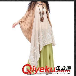 短袖棉麻大碼女裝 一件代發(fā)西江月繡花大碼顯瘦女裝假兩件田園棉麻連衣裙不規(guī)則原始圖片2