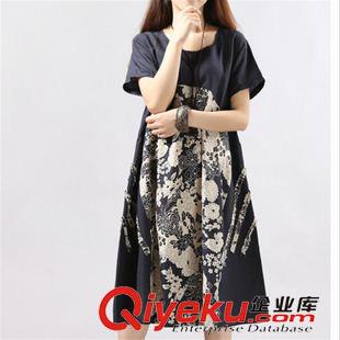 短袖棉麻大碼女裝 夏季新款棉麻短袖女裝韓版寬松大碼時尚大口袋連衣裙子一件代發(fā)