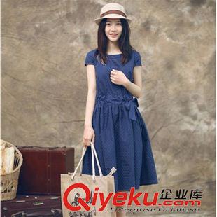 短袖棉麻大碼女裝 2015夏裝短袖棉麻大碼女裝連衣裙文藝小清新寬松長裙女系帶裙原始圖片3