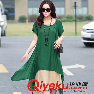 短袖棉麻大碼女裝 2015夏裝新款韓版大碼女裝寬松中長款裙子時尚印花棉麻連衣裙女裝