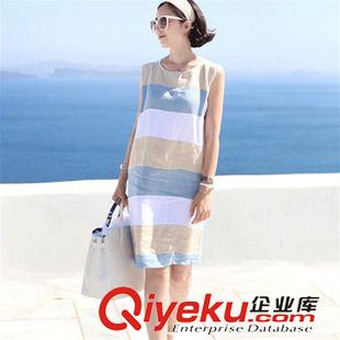 短袖棉麻大碼女裝 2015夏裝新款潮短袖韓版修身中長款連衣裙女圓領亞麻女裝大碼裙子