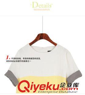 短袖棉麻大碼女裝 2015夏裝新款時尚學院風棉麻裙 寬松拼接撞色連衣裙女 一件代發原始圖片3