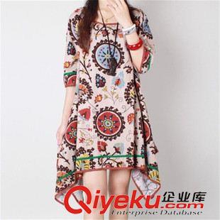 短袖棉麻大碼女裝 2015夏裝新款時尚學院風棉麻裙 寬松拼接撞色連衣裙女 一件代發