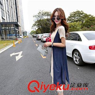 短袖棉麻大碼女裝 2015新品夏森女系亞麻棉氣質長款兩件套時尚棉麻連衣裙女裝長裙原始圖片3