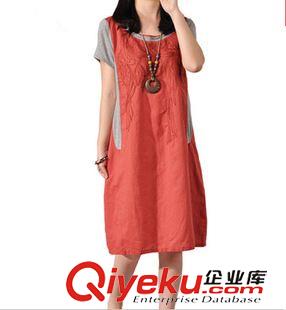 短袖棉麻大碼女裝 2015新品夏裝大碼棉麻刺繡T袖女裝短袖寬松大碼打底T恤衫一件代發(fā)