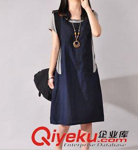 短袖棉麻大碼女裝 2015夏季新款大碼連衣裙圓領(lǐng)短袖繡花棉麻休閑連衣裙原始圖片2