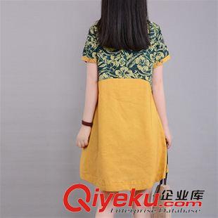 短袖棉麻大碼女裝 2015夏季韓版新款寬松大碼女裝印花棉麻短袖連衣裙 女一件代發(fā)原始圖片3