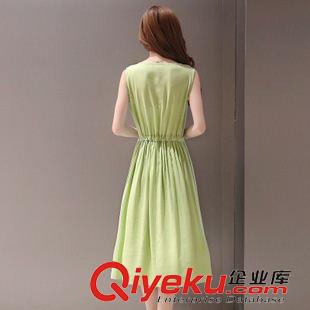 短袖棉麻大碼女裝 2015夏裝新款復(fù)古時(shí)尚中長(zhǎng)款無袖大擺長(zhǎng)裙子女印花棉麻連衣裙女潮原始圖片2