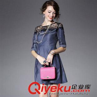 長袖連衣裙 歐洲站2015秋裝新款蕾絲拼接中袖牛仔A字連衣裙修身女短裙原始圖片2