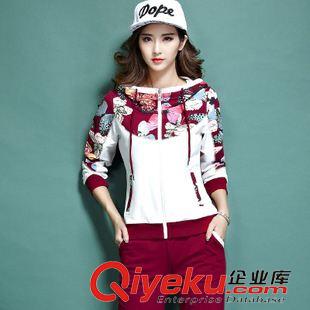 *印花二件套 2015女新款大碼運(yùn)動(dòng)套裝時(shí)尚印蝴蝶花韓版長袖休閑套裝學(xué)生潮流款原始圖片3