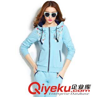 *純色二件套 2015zp批發秋季歐洲站時尚休閑套裝棒球服女裝拼接刺繡衛衣直銷