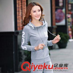 *純色二件套 2015春秋新品女裝韓版連帽數字長袖長褲大碼街頭休閑服運動套批發原始圖片2